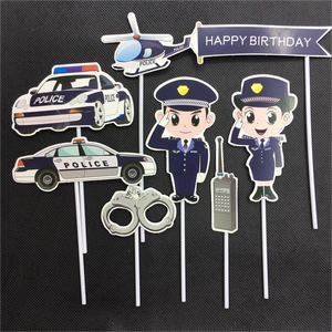 Polizeibeamter Geburtstagstorte Topper Offizier Polizeiauto zum Thema Party-Dekorationen für Jungen Baby-Babyparty Geburtstag Party-Dekoration - Product Image 6