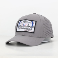 Chapeau de baseball sportif en polyester découpé au laser à 6 panneaux Patch tissé à bord incurvé à la mode américaine formelle pour l'extérieur