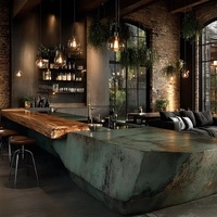 Lampe LED de luxe sur mesure Table de comptoir de bar en bois et en marbre pour boissons et vins Design moderne pour restaurant Pub Vitrine de luxe personnalisable