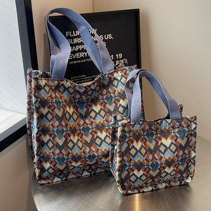 Sac fourre-tout grande capacité en coton et lin, motif floral coréen, style INS, pour boîte à lunch portable - Product Image 4