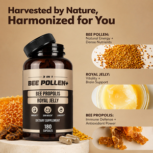 Capsules de <span class=keywords><strong>pollen</strong></span> <span class=keywords><strong>d</strong></span>'<span class=keywords><strong>abeille</strong></span> biologique 3-en-1 avec propolis et gelée royale, complément immunitaire pour adultes - Product Image 4