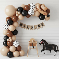 Kit d'arche de ballons Cowgirl Rose vif Argenté, Ballons imprimés vache, Chapeau de cowboy, Bottes, Décorations en aluminium sur le thème Western pour fête d'anniversaire de filles