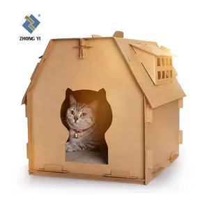 Caja corrugada personalizada Casa de juego, casa de exhibición casa de juegos de cartón para mascotas de gato juguete para niños
