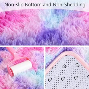 Tapis d'intérieur moderne et doux de qualité supérieure, arc-en-ciel, moelleux, mignon, coloré, tapis de princesse pour enfants, adolescents, crèche, largeur 4 m, en fourrure - Product Image 6