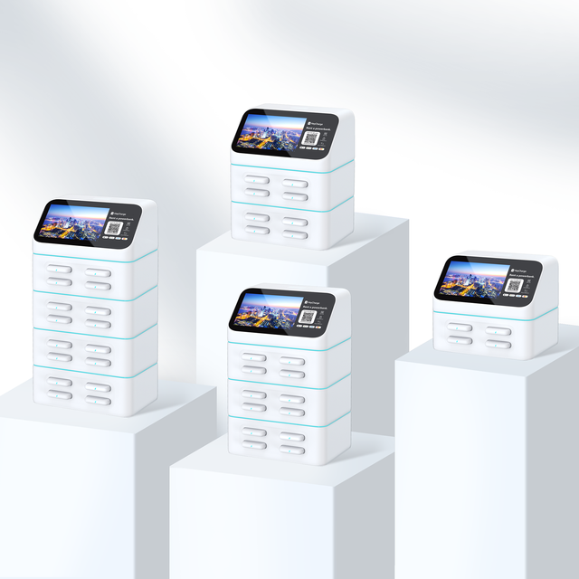 OEM 4/8/12/16 Slots Stackable Power Bank Rental Station with AD Screen Supports Laptop & Multiple Devices Custom Charging