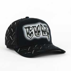 Gorra Deportiva Formal Vintage Negra con Malla y Estampado Inflado, Ajustable, de 5 Paneles, con Pedrería, para Unisex, Venta al Por Mayor - Product Image 2