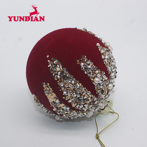 BSCI fábrica al por mayor 8cm rojo flocado <span class=keywords><strong>Navidad</strong></span> decorativo bola de vidrio - Product Image 5