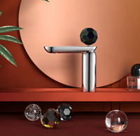 Robinet de lavabo Weihao en laiton brossé doré non revêtu, avec poignée unique en cristal, à poser sur le comptoir, pour salle de bain