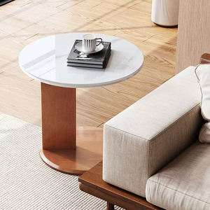 طاولة قهوة خشبية دائرية فاخرة وعصرية الأكثر مبيعًا، قاعدة خشبية متينة، أثاث غرفة المعيشة، صديقة للبيئة وسهلة التجميع - Product Image 1