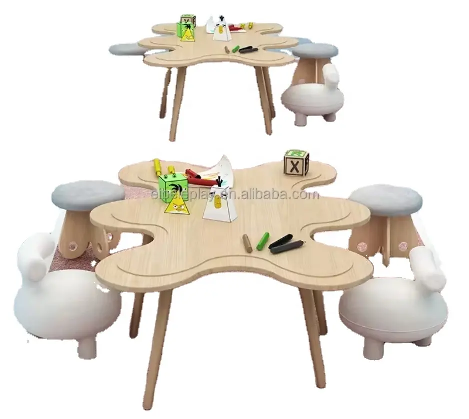 Eibele ensemble de meubles en bois massif pour enfants table de jeu d'activités et 4 chaises meubles pour enfants pour bibliothèque et jardin d'enfants