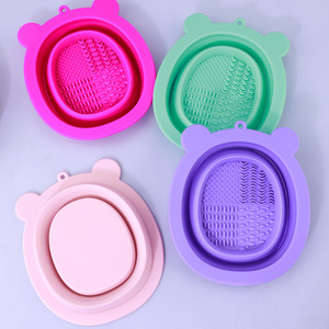 Esponja de silicona plegable con orejas de oso para limpiar maquillaje, lavable, para herramientas cosméticas - Product Image 1