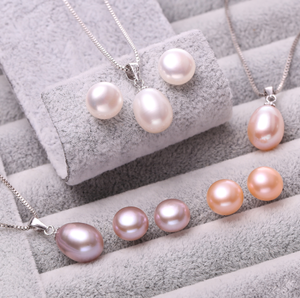 Collar y pendientes de perlas naturales de agua dulce, conjunto de joyería con perlas cultivadas de agua dulce, en plata de ley 925