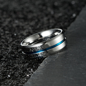 Unisex Wedding <b>Ring</b> 8MM Blue Inlay Geometric Design Simple Matte Finish For <b>Men</b> And Women - Product Image 3