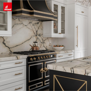 Alland Armadio Dispensa da Cucina Moderno Bianco Classico Francese <span class=keywords><strong>con</strong></span> Ante in Vetro Incorniciato e <span class=keywords><strong>Cappa</strong></span> Integrata - Product Image 3
