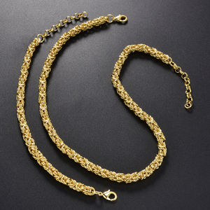 Conjunto de Collar y Pulsera de Cadena Cubana Clásica Unisex Chapada en Oro de 14K para Bodas, Compromisos, Aniversarios y Fiestas - Venta al por Mayor - Product Image 5