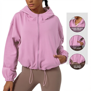 Sudadera con capucha y cremallera para mujer, de felpa francesa, con dobladillo elástico, para yoga, correr y actividades al aire libre - Product Image 3
