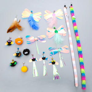 Série de jouets pour <span class=keywords><strong>chat</strong></span> : Têtes de rechange pour baguette de jeu en forme d'insecte volant à plumes et paillettes, jouet auto-entretenant pour animaux de compagnie - Product Image 3