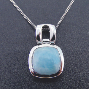 Pendentif en Larimar véritable de forme coussin, cabochon dominicain, argent sterling 925, pierre précieuse naturelle - Product Image 4