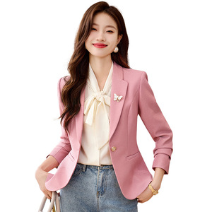 Apricot Short Blazer For Women Spring Autumn Solid Color Polyester Casual Elegant Fit Small Size - Product Image 5