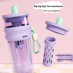Vendita calda di grande capacità estiva tazza di acqua all'aperto di alta bellezza studente femminile ufficio teiera paglia gelato bicchieri di plastica - Product Image 2