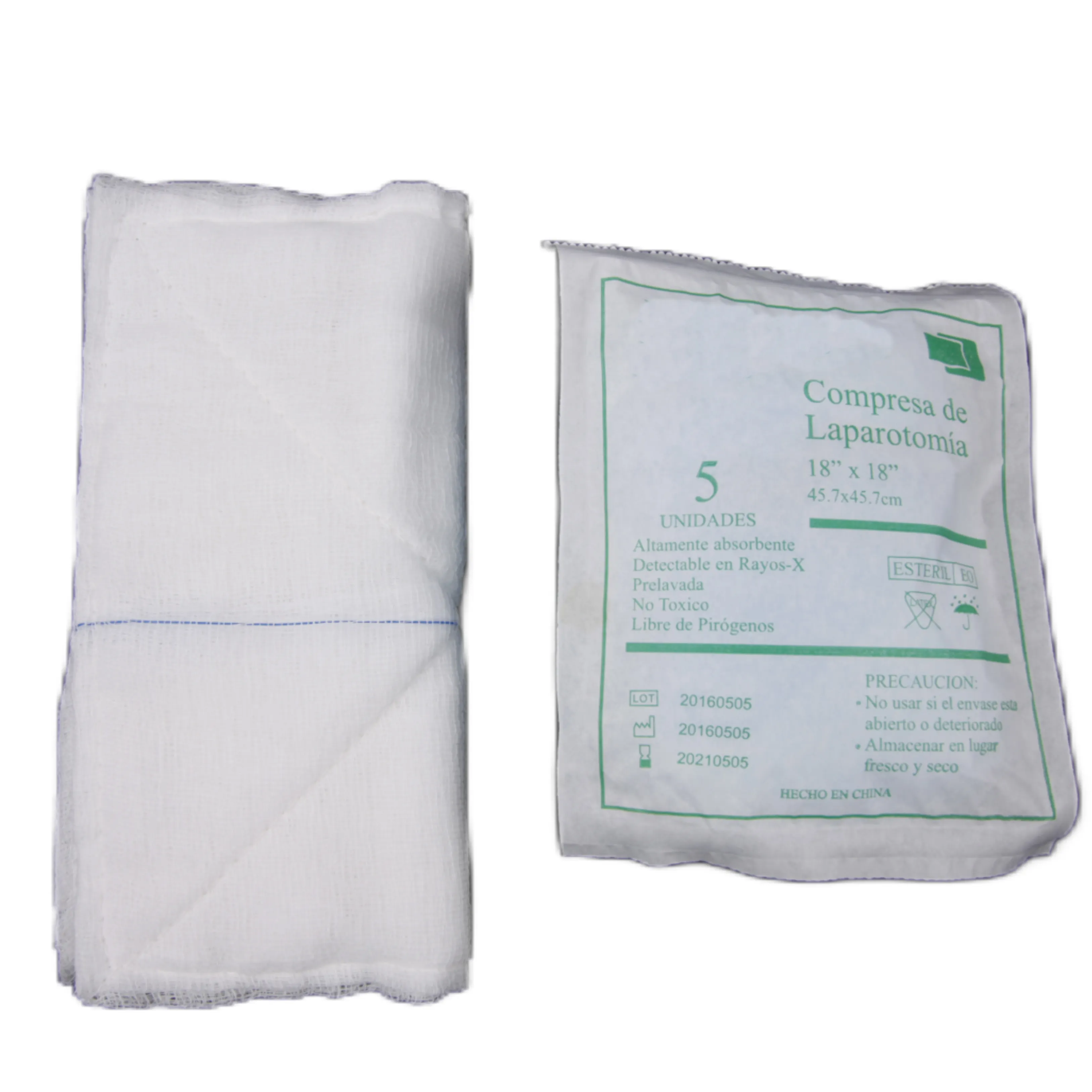 surgical dressing gauze pads with blue line 16ply 20x25cm x tray detachable band gauze piece