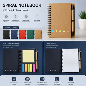 WSY042 <span class=keywords><strong>Bloc</strong></span>-notes en kraft personnalisé avec logo d'entreprise, stylo, notes adhésives, carnet imprimé, promotion, ensemble <span class=keywords><strong>bloc</strong></span>-notes et stylo personnalisé - Product Image 2