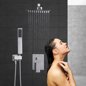 황동 샤워 밸브 믹서 2 방향 샤워 믹서가있는 미니멀리스트 스타일 벽걸이 샤워 설비 콤보 세트