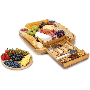 Winning Tabla De Quesos Bamboo Cheese Board And Knife Set Bamboo Cutting Board Charcuterie With Compartment Storage