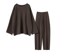 Costume tricoté en cachemire pour femmes, combinaison unie à col roulé, pull-pantalon en laine, ensemble 2 pièces, offre spéciale
