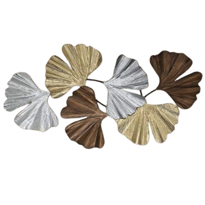 Silver Metallic Leaves Wall Decor 2-Piece Set for Living Room Bedroom Home Office Metal Art - Product Image 1