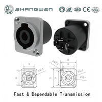 Connecteur audio durable 4 broches en forme de D pour intérieur, prise Speakon plaquée or/étain, coque métal et plastique, conforme UL94 V-0