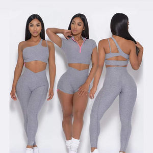 Ensemble de Yoga Sans Coutures pour Femme, Ensemble de Fitness de Gymnastique, Soutien-Gorge de <span class=keywords><strong>Sport</strong></span> Asymétrique, <span class=keywords><strong>Legging</strong></span> Push-Up, Haut à Manches Courtes, Tenues d'Entraînement - Product Image 3