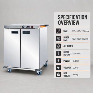 Chariot chauffant commercial à 4 niveaux 220V 1.8kW, armoire mobile de maintien au chaud pour la restauration, les hôtels et les cuisines - Product Image 2