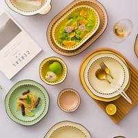 Service de table en céramique de porcelaine écologique et sûr avec logo personnalisé, style nordique, pour hôtel, sous-glaçure, vaisselle de mariage