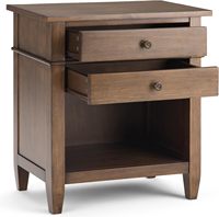 Mesa de Noche de Madera Maciza de 24 Pulgadas de Ancho, Estilo Rústico Natural, Color Marrón Envejecido, Transicional, para Dormitorio, con 2 Cajones