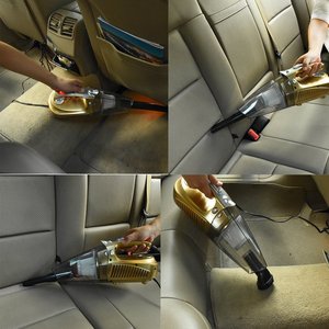 Portable Car Vacuum Cleaner With Air <b>Pump</b> 12V <b>Battery</b> Powered Gold Color Corded Design For Vehicle Cleaning - Product Image 2
