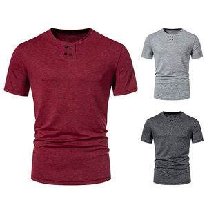 T-shirt décontracté pour homme, été, basique, uni, boutonné, manches courtes, col rond, extensible, coupe ajustée, anti-froissement, pour la salle de sport, l'entraînement, le sport - Product Image 5