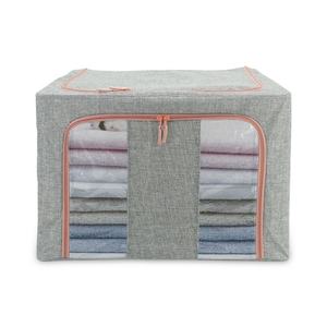 Caja de almacenamiento de ropa plegable multicolor al por mayor organizador de contenedores de ropa apilable de tela de lino con ventana transparente - Product Image 2