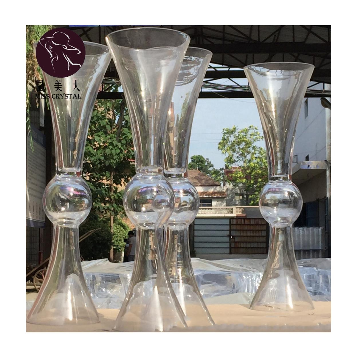 40-90cm Wedding Centerpieces Props Clear Glass Flared Vases Table Event Party Stage Decoration Trumpet Vase