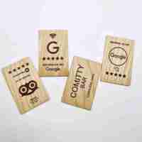 Code QR de vente chaude nous examiner sur Google NFC carte de robinet en bois NFC215 carte d'examen Google en bois de bambou