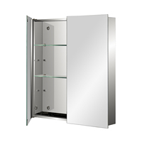 Armoire miroir rectangulaire à double porte en acier inoxydable pour salle de bain et salon, avec étagères en verre réglables, finition à montage en surface
