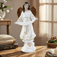 Statuette d'ange en résine sculptée à la main, statue religieuse écologique, ailes dorées, cadeau catholique, ornement