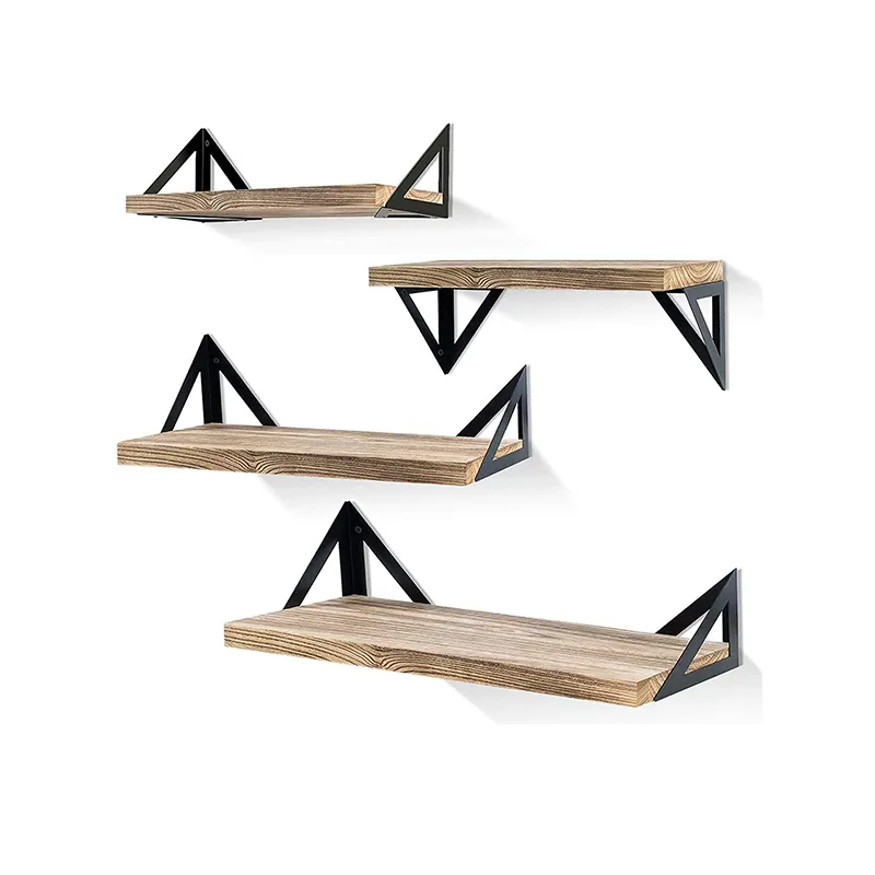 A set of 4 wooden wall shelves shelving bedroom living room bathroom kitchen floating shelves