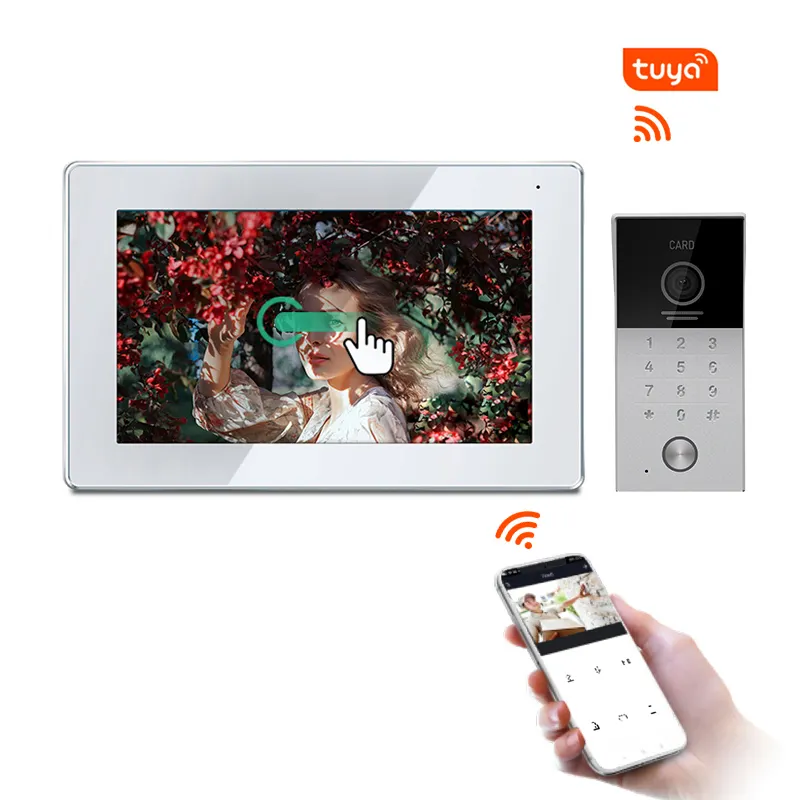 tuya smart mobile app control wifi video door phone intercom system with 10inch touch screen monitor and code access