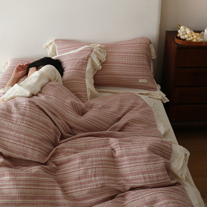 Comoda biancheria da <span class=keywords><strong>letto</strong></span> 100% in cotone tinto in filo con un grande Set di lenzuola da 4 pezzi, compresa la busta del copripiumino e la federa - Product Image 2