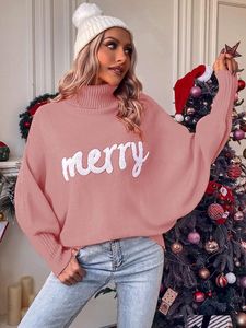 Femmes col haut manches chauve-souris surdimensionné pull hiver automne Jacquard tricot pull noël dessin animé conception solide Cardigan - Product Image 4