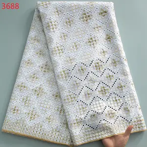 3688 Nigerian Cotton Embroidered 2024 High Quality Swiss Voile Lace 5 Yards African Lace Fabric With Crystals Dresses for Women