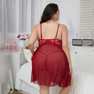 2025 yeni stil renkli büyük boy nakış şeffaf pijama Set seksi şeffaf dantel gecelik iç çamaşırı Bodysuits - Product Image 1