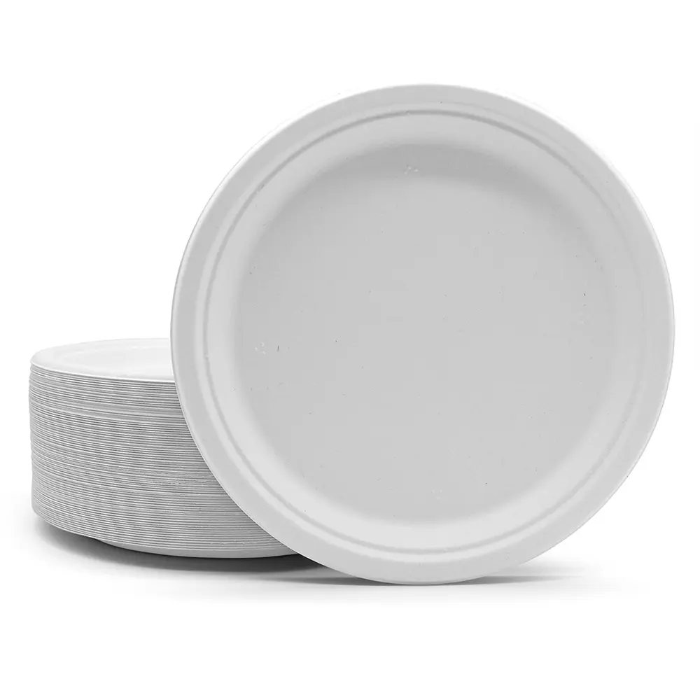 Customizable 10" Greaseproof And Microwavable Disposable Compostable Sugarcane Bagasse Paper Round Plates 10 Inch