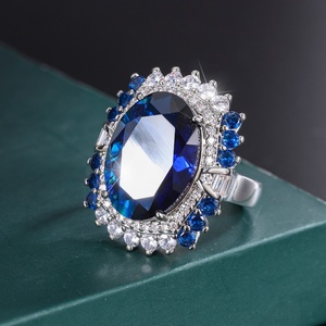 Wholesale Eco-friendly Copper 10-8MM Blue Zirconia Necklace <b>Rings</b> <b>Set</b> Imitation Blue Glass Jewelry <b>Set</b> for <b>Women</b> - Product Image 5